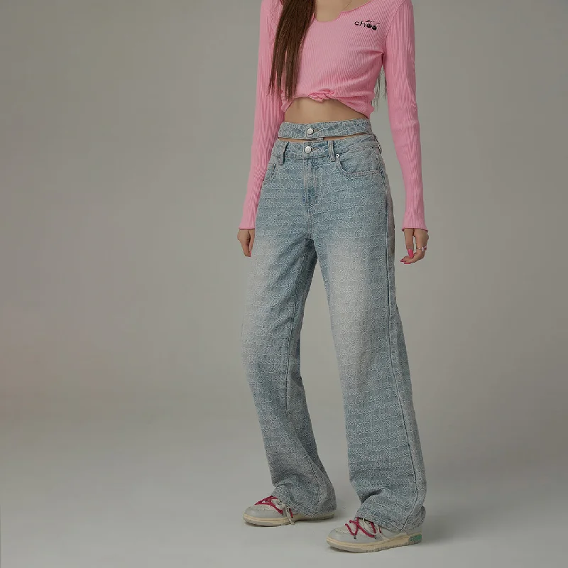Ultra-lightweight Waist Slit Wide Straight Denim Jeans