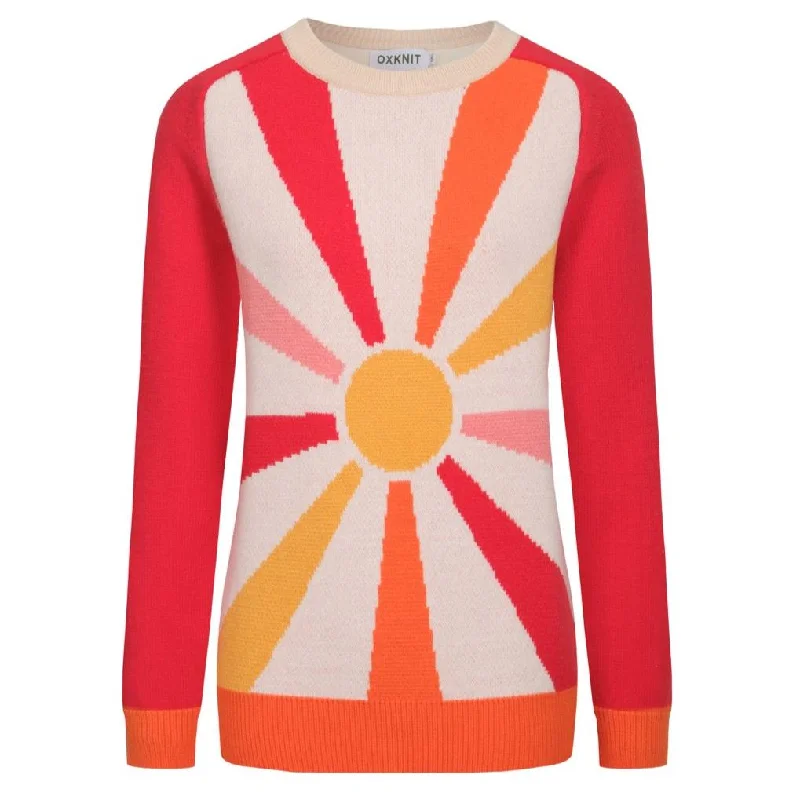 Sports suit style Women's red sun jacquard shoulder sweater