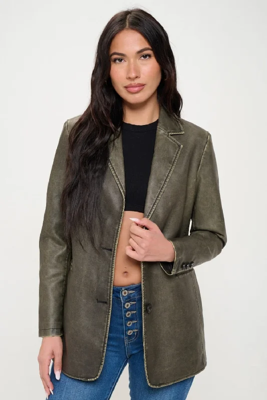 High-quality fabrics Coalition LA Single-Breasted Vegan Leather Blazer