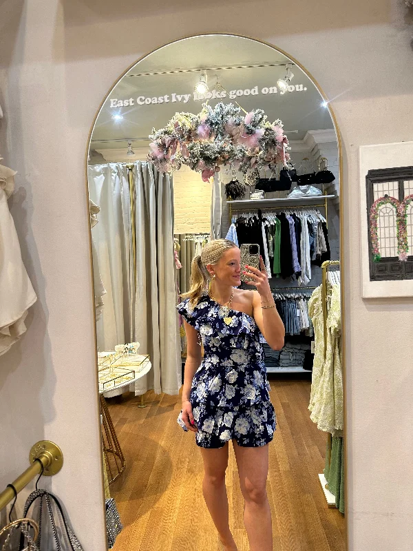 High-waisted pants style One Shoulder Ruffle Romper by Meet Me in Santorini