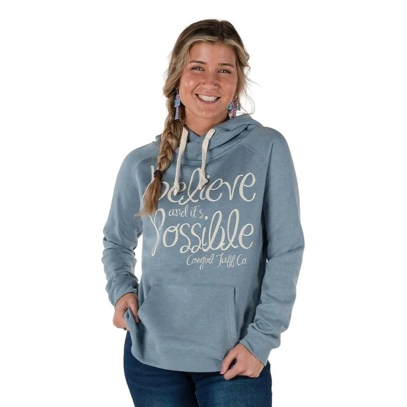 Sports Tights Cowgirl Tuff Western Sweatshirt Womens Believe Light Blue SIG2232