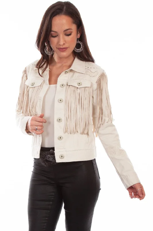 Sports Fitness Wear Scully Womens Off White Cotton Blend Fringe Jean Jacket XS