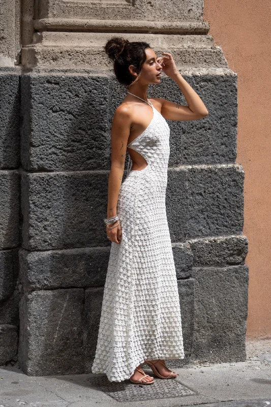Exquisite workmanship Amara White Halter Glitter Knit Maxi Dress