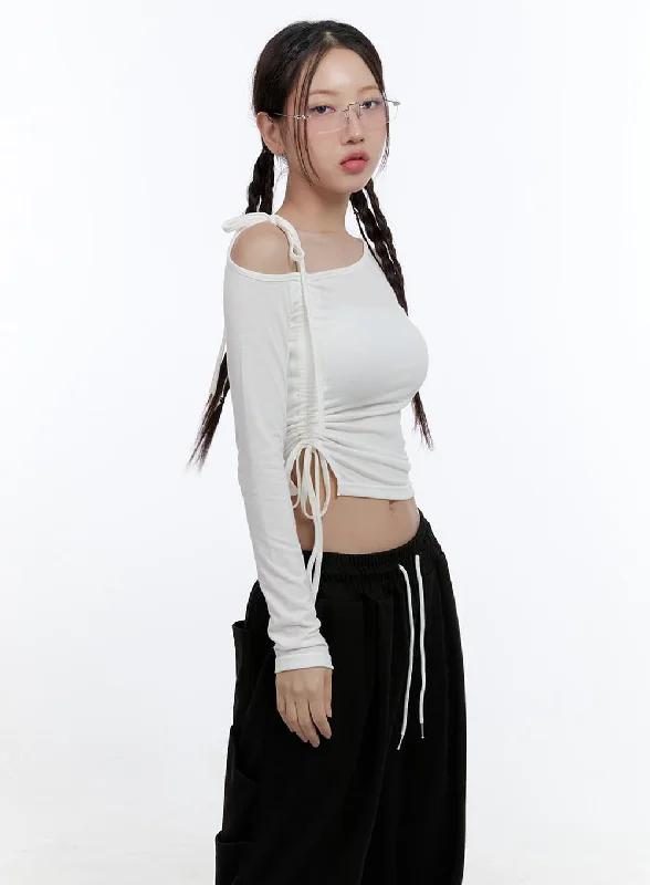 Comfortable down Ruffled One-Shoulder Crop Top CS410