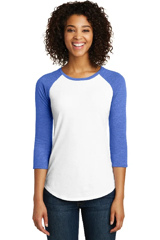 Ultra-lightweight District Womens Very Important 3/4 Sleeve Crewneck T-Shirt - White/Royal Blue Frost - Closeout Ultra-lightweight District Womens Very Important 3/4 Sleeve Crewneck T-Shirt - White/Royal Blue Frost - Closeout