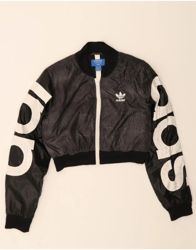 Personalized print ADIDAS Womens Graphic Crop Tracksuit Top Jacket UK 8 Small Black Polyester