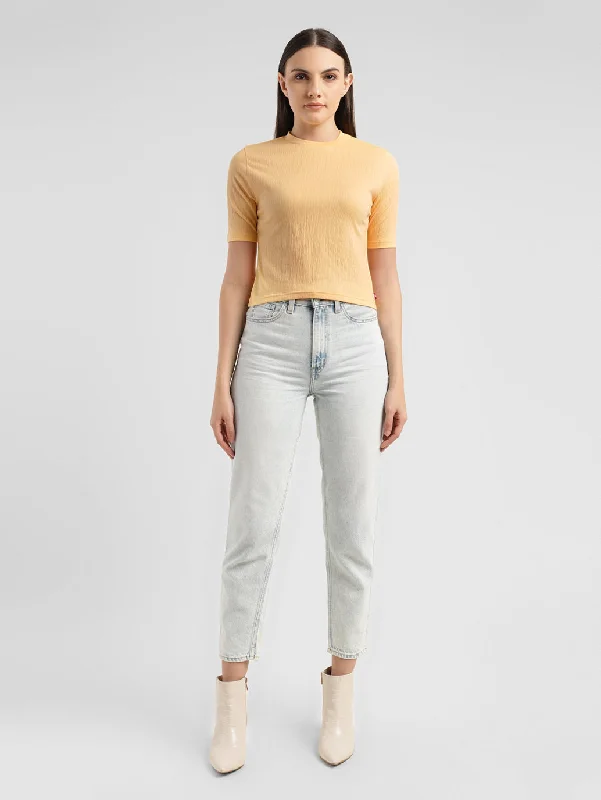 Street Fashion Style Women's Textured Crew Neck Cropped T-shirt