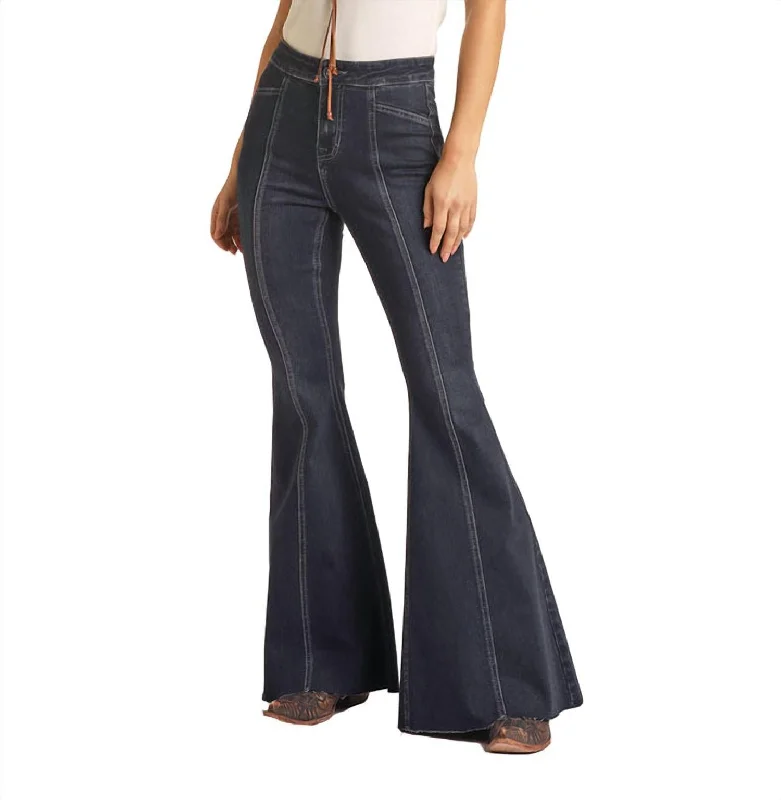 Cool Breeze At Night Cowgirl Front Seam Bargain Bell Flare Stretch Jean In Dark Wash