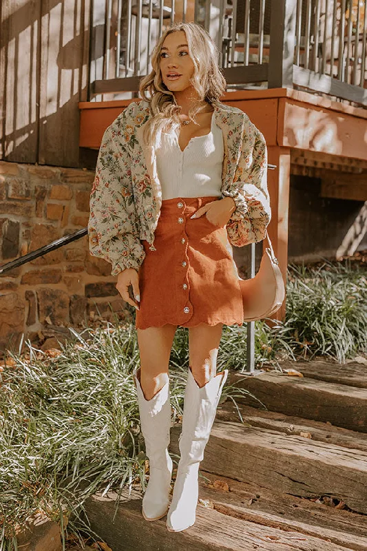 Unique prints The Sienna High Waist Corduroy Mini Skirt in Rust