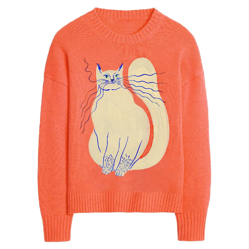 Sports Comfort Style Women's orange cat vintage knitwear-Designed by Agathe Singer