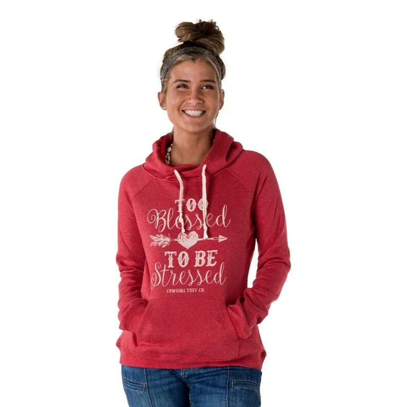 British casual Cowgirl Tuff Western Sweatshirt Womens Too Blessed Print Red SIG2034