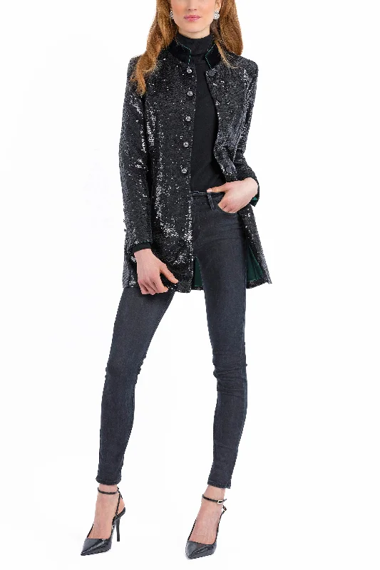 Amazing design Long Blazer from shiny black sequins