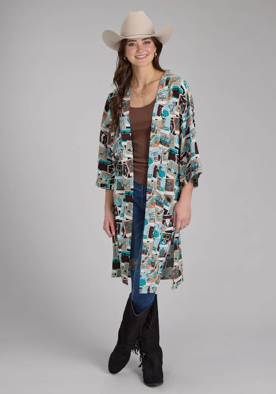 Retro Woolen Jacket Roper Womens Photo Collage Multi-Color 100% Rayon Cardigan Sweater