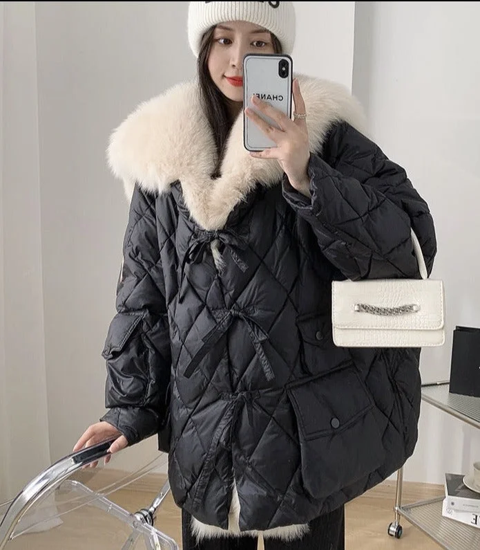 Retro Design Oversize Down Puffer Coats Big Fur Collar