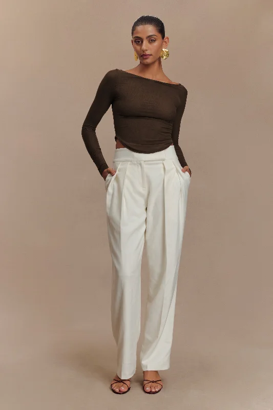 Minimal Style Colette Boat Neck Mesh Top - Dark Chocolate