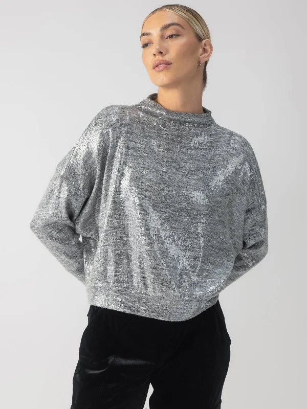 Affordable selection Sequin Funnel Neck Top Heather Grey Sequin