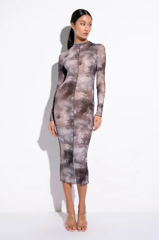 Classic style HEAD IN THE CLOUDS MESH MIDI DRESS GREY