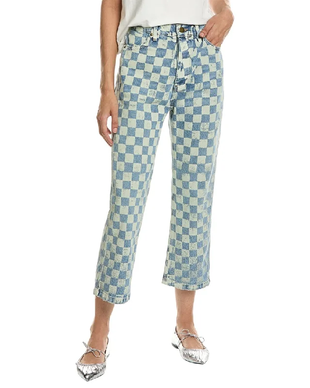 High-waisted pants style THE GREAT The Hero Indigo Check Stamp Jean