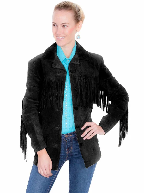 Independent design Scully Womens Notched Lapel Fringe Black Leather Leather Jacket XXL