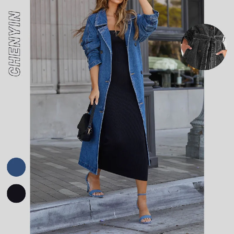 Sports Functional Style Casual Denim Cotton Winter Long Overcoats