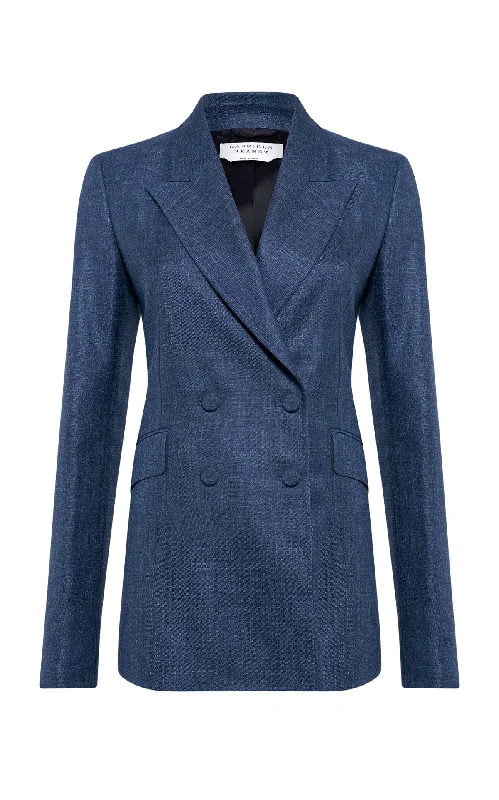 Short skirt design Angela Blazer in Denim Virgin Wool Silk with Linen