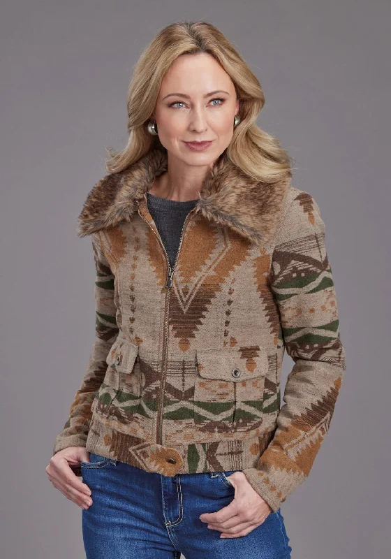 Stand-up collar design Stetson Womens Multi Aztec Fur Brown Poly/Wool Wool Jacket