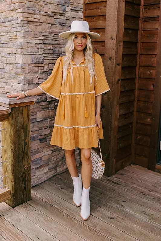 Elegant And Lazy Simply Lovely Tiered Mini Dress in Mustard