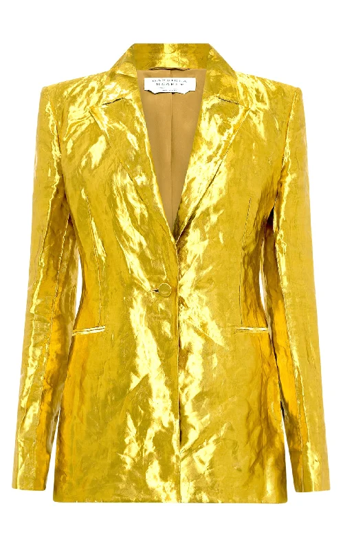 Street Vertical And Horizontal Design Mick Blazer in Gold Metallic Silk