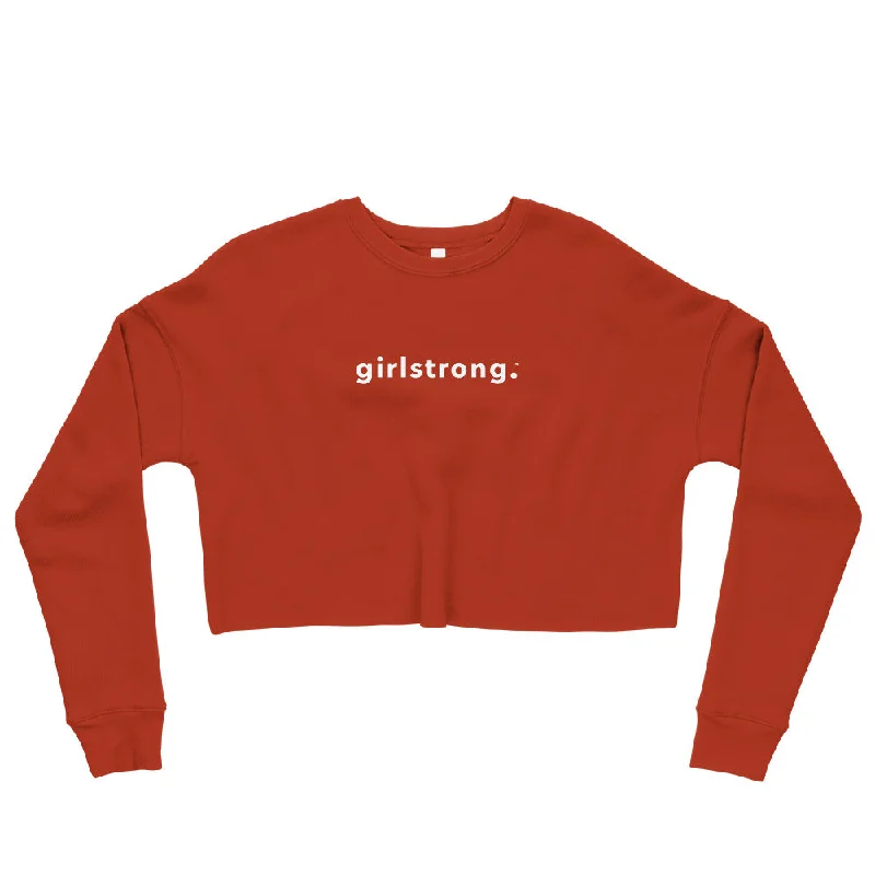 Letter embroidery EVERYDAY GIRLSTRONG FLEECE CROPPED SWEATSHIRT BRICK