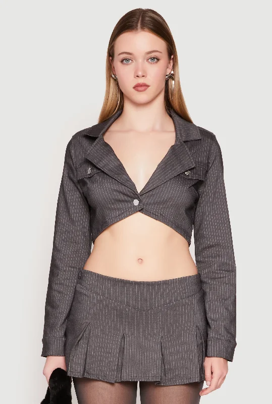 Noble Temperament Almost Famous Pinstripe Cropped Blazer