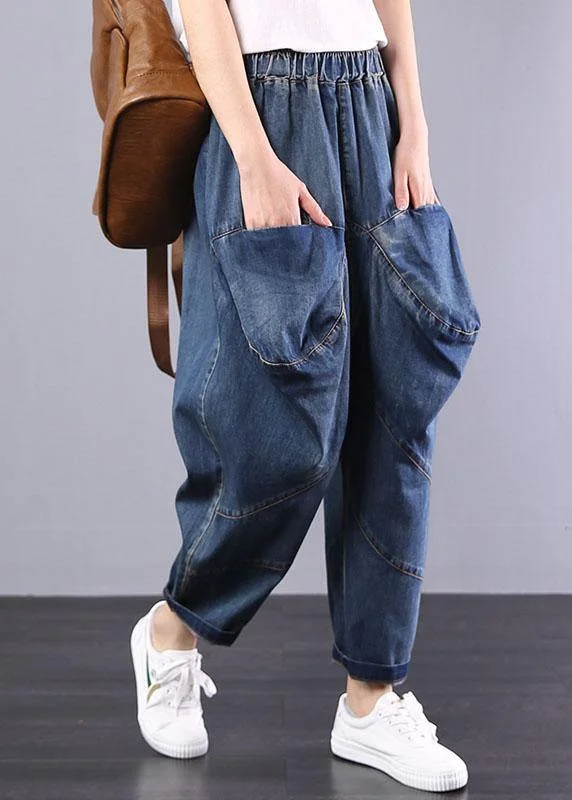 Simple research 2025 autumn old casual pants big pockets denim blue harem pants