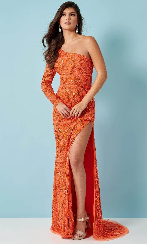 Sports High Waist Style Rachel Allan 70339 - One-Sleeve Embellished Prom Gown