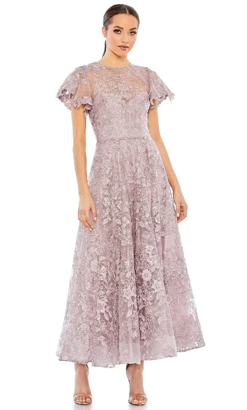 Street Vertical And Horizontal Design Mac Duggal 50665 - Floral Lace Jewel Neck Midi Dress