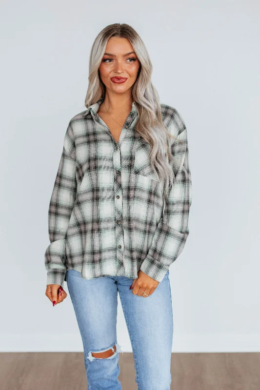 Personalized print Camden Flannel Top - Mint