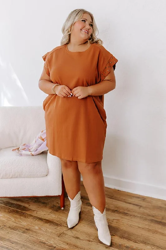 Cool Breeze At Night Casual Couture Mini Dress in Rust Curves
