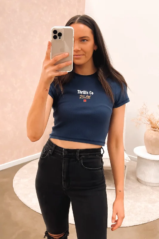 Celebrity Style Heavy Strength Baby Tee Vintage Navy