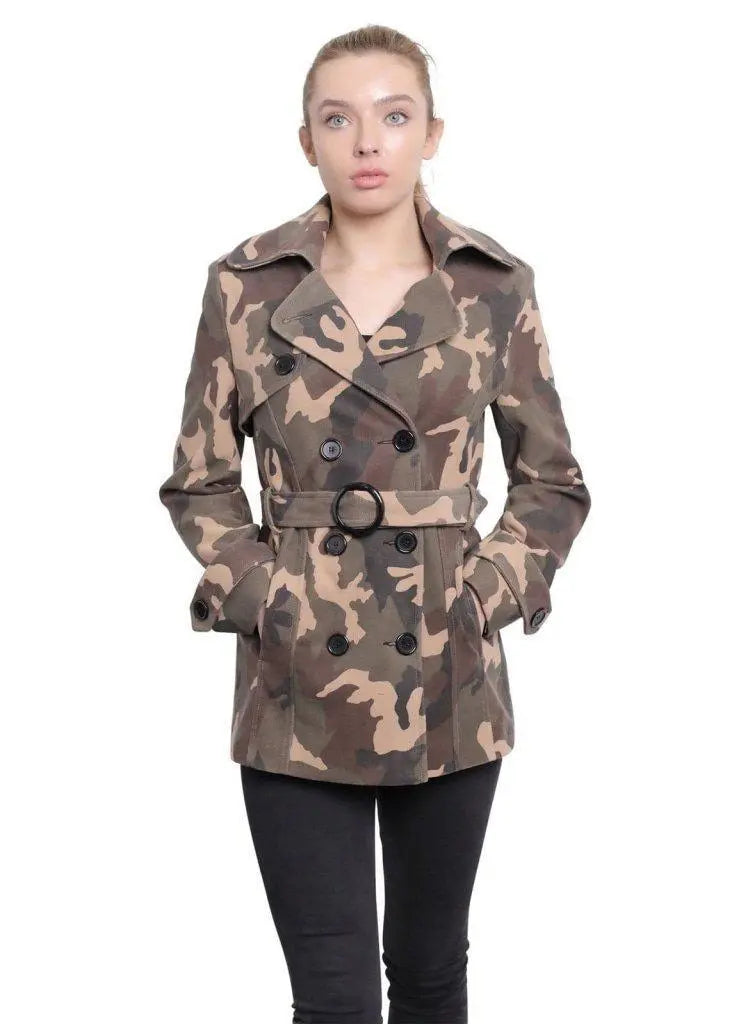 Skirt style De La Creme - Womens Camo Print Double Breasted Short Coat