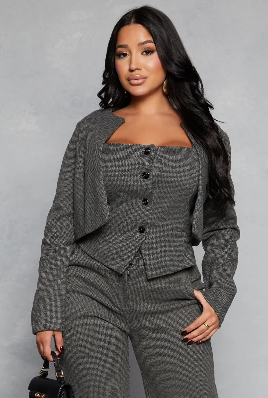 Retro Woolen Jacket Iris Houndstooth Cropped Blazer