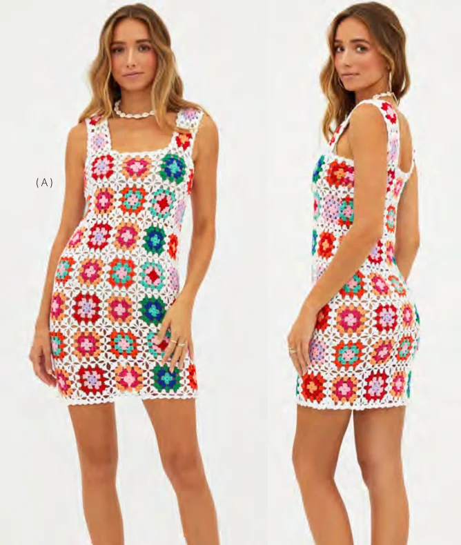 Creative Style Beach Riot Multi Color Crochet Cover up Dress