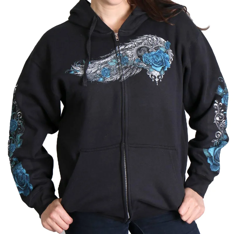Mid-length Style Hot Leathers GLZ4345 Women's 'Angel Roses' Zip Up Hooded Black Sweat Shirt Mid-length Style Hot Leathers GLZ4345 Women's 'Angel Roses' Zip Up Hooded Black Sweat Shirt