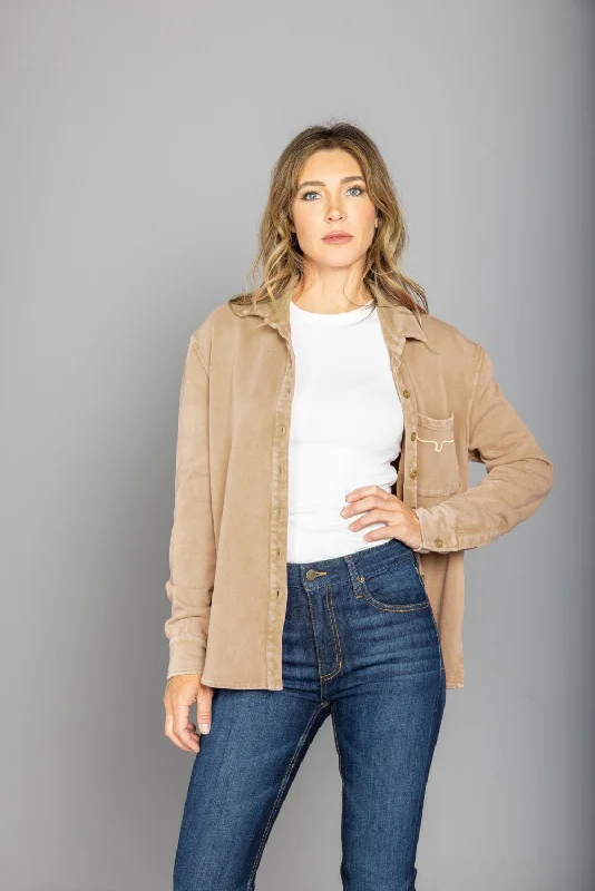 Extra long version Kimes Ranch Womens Throw Shirt Khaki 100% Cotton Cotton Jacket