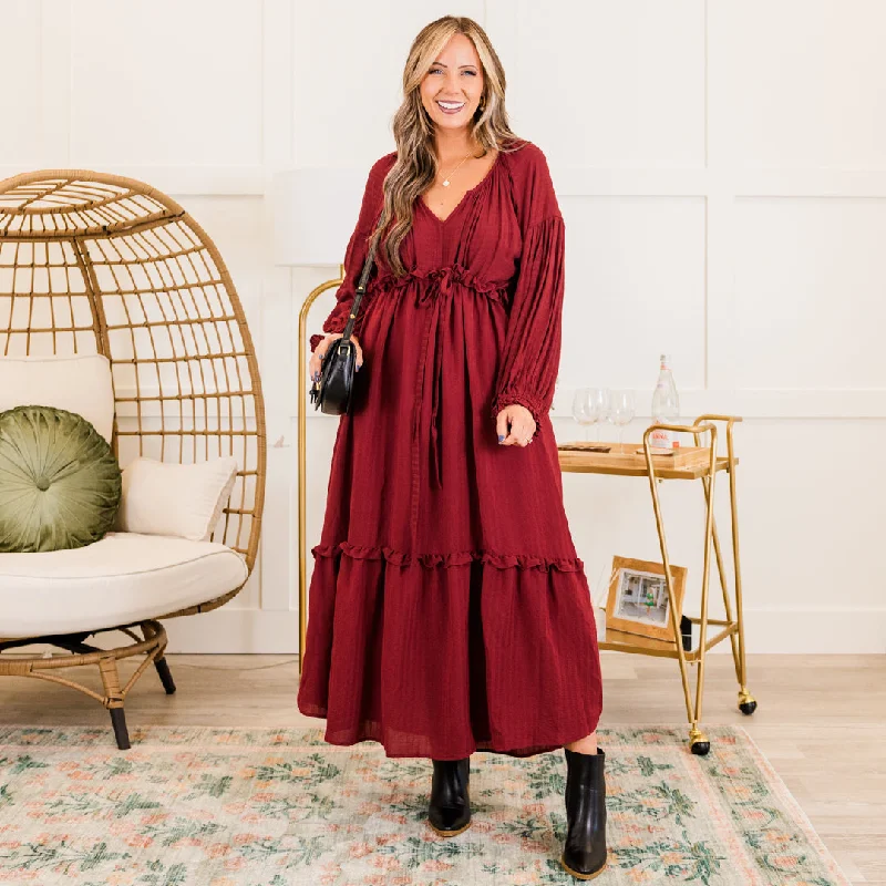 Party Wear Tell Your Story Dress, Burgundy