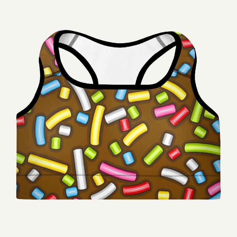 Single item design Chocolate Donut Sprinkles Padded Sports Bra