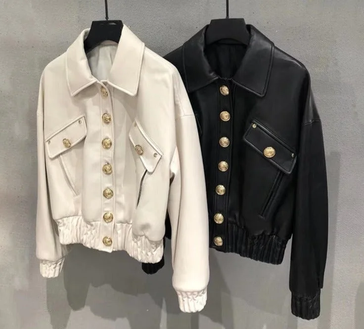 Sports Yoga Style Genuine Leather Jackets Short Bombers