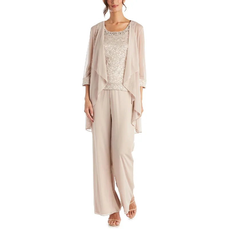 Casual And Versatile R&M Richards Womens Petites Mesh Lace-Trim Duster Blazer
