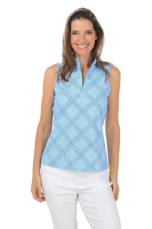 Street Style Suit Diagonal Gingham UPF50+ Sleeveless Zip Top