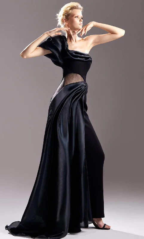 Comfortable And Simple MNM COUTURE G1531 - One-Shoulder Sleeve Side Cut-Out Embellished Prom Dress