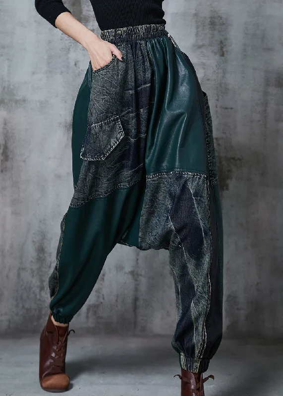 Boutique display Chic Colorblock Asymmetrical Patchwork Denim Harem Pants Fall
