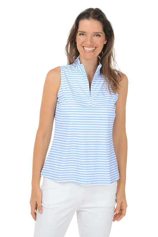 Sports Functional Style Periwinkle Striped UPF50+ Sleeveless Zip Top
