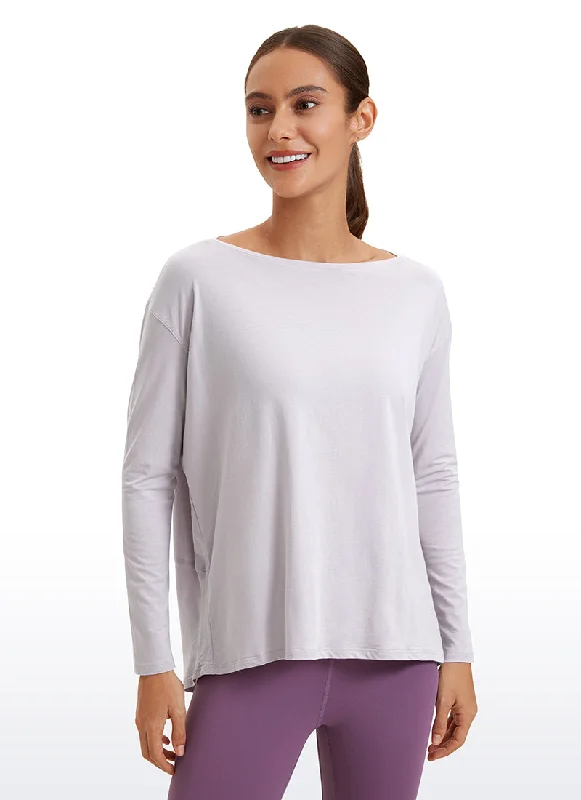 Simple research Pima Cotton Long Sleeves Boat Neck